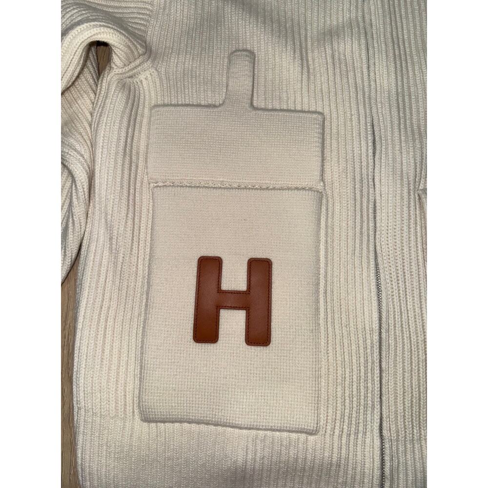 Hermes H Pocket Logo Blanc Zip Up Zipper Cardigan Sweater Wool Knit Jacket 38 - Picture 12 of 16